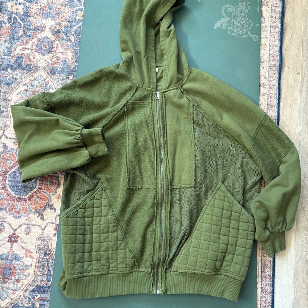 Pilcro Mixed Print Zip-Up Hooded Sweatshirt - Siize M
